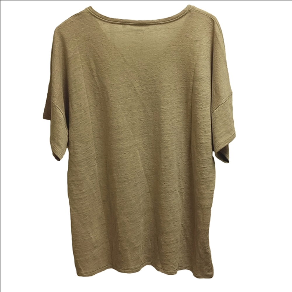 🆕 CHICO'S TAN BEIGE LINEN SHORT SLEEVE WOMEN'S SHIRT WITH FLORAL SEQUIN DESIGNS - Picture 6 of 9